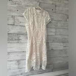 Forever 21 high neck lace/mech overlay white dress- size large- NWT